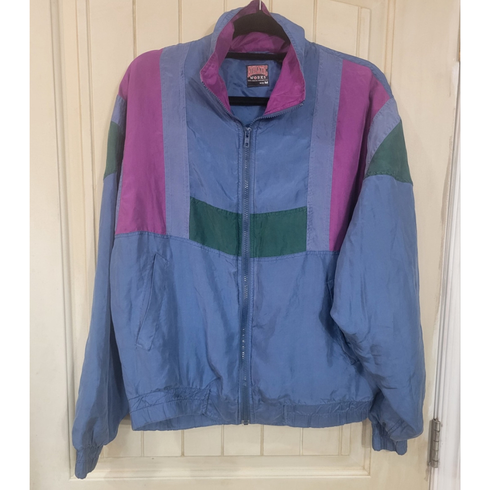 Athletic Works Washable Silk Vintage Jacket Womens Size M Blue Purple Green - Picture 1 of 4
